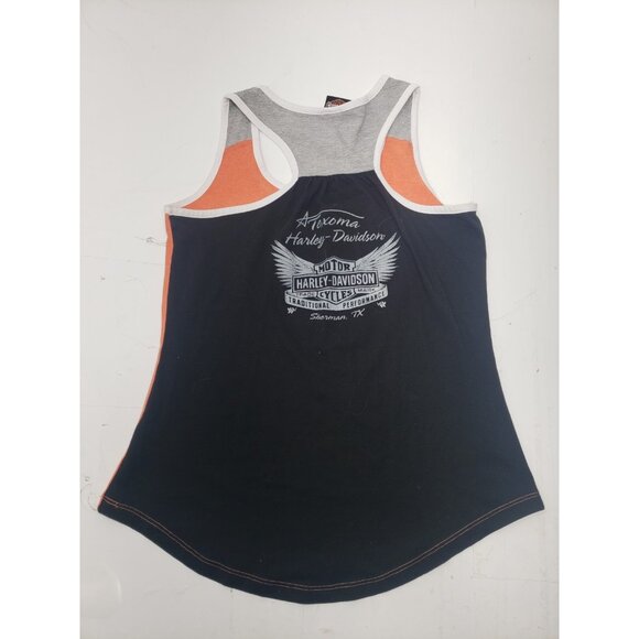 Harley Davidson Motorcycles Rhinestone Tank Top Black Orange Gray Size L - Picture 7 of 10